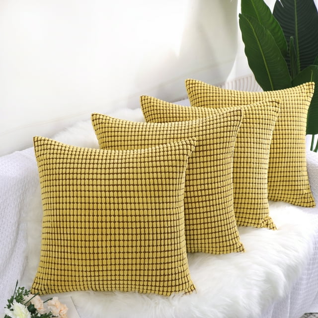 Cubierta de cojín con rayas de maíz PiccoCasa, juego de 4 fundas de cojín amarillas de 18" x 18"