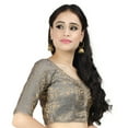 thumbnail image 2 of Chandrakala Women's Non Padded Readymade Chanderi Indian Ethnic Saree Blouse Crop Top Choli-Small, Gray (B181GRA2), 2 of 3