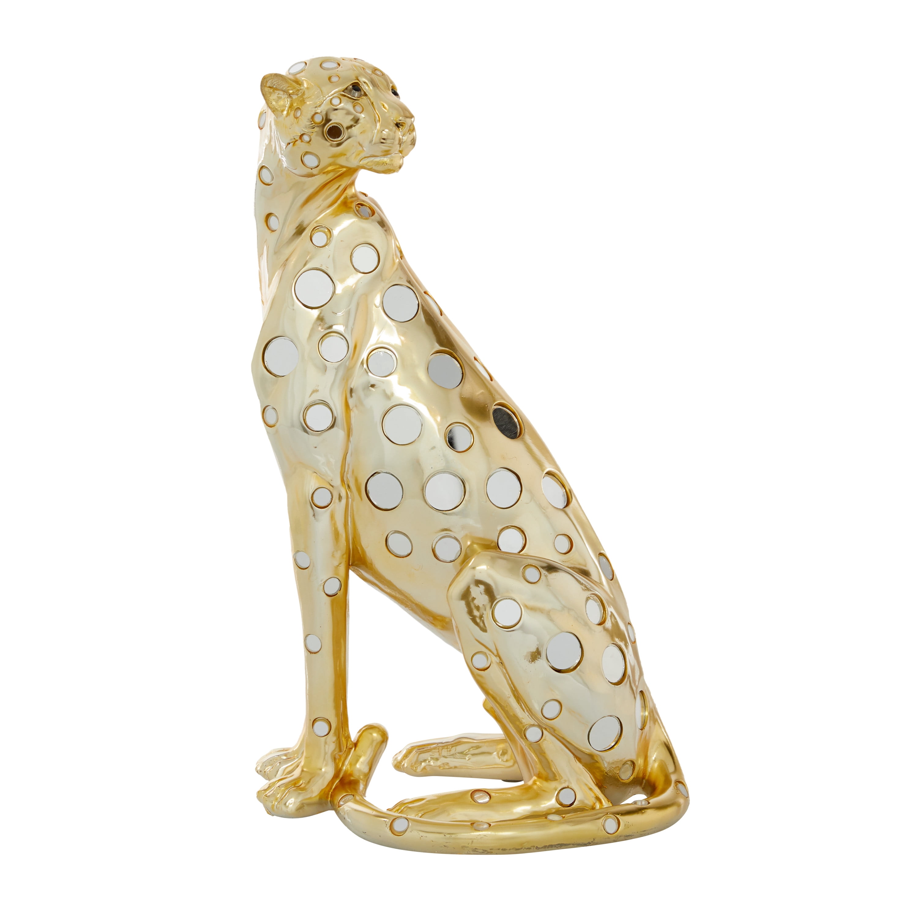 7" x 16" Gold Polystone Leopard Sculpture, by DecMode
