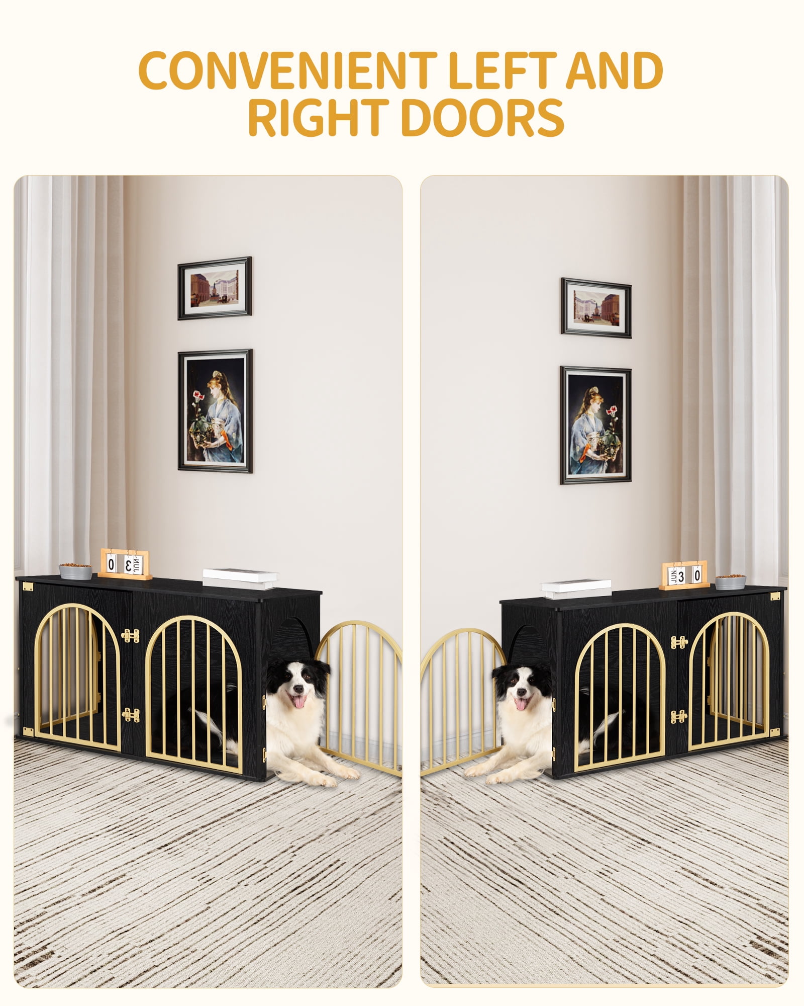 39.4" Dog Crate Furniture, Dog Kennel Indoor Arched Door Design for Small/Medium/Large Dog