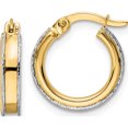 thumbnail image 1 of 14K Two-Tone Diamond-Cut Edge 3X14mm Round Hoop Earrings (15.3 X 14.34) Made In Turkey tf2071, 1 of 5