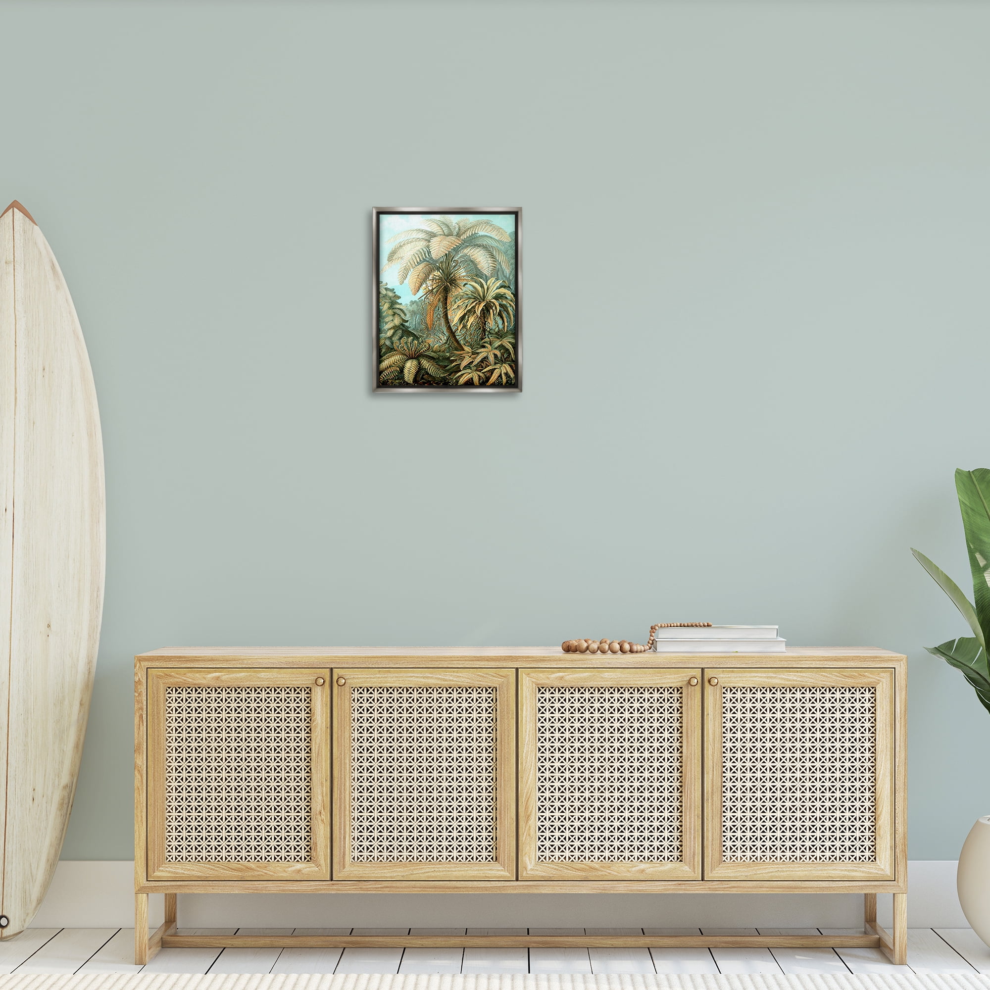 Stupell Industries Detailed Palm Tree Leaves Landscape & Nature Painting Gray Floater Framed Canvas Art Print Wall Art, 17 x 21