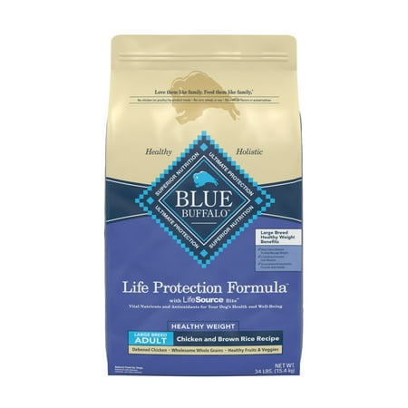 UPC: 0840243144648 | Blue Buffalo Life Protection Formula Chicken and Brown Rice Large Breed Healthy Weight Dry Dog Food for Adult Dogs Whole Grain 34 lb. Bag