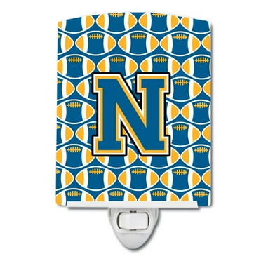 Caroline's Treasures CJ1077-NCNL Letter N Football Blue and Gold Ceramic Night Light, 6x4x3", multicolor