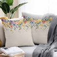 thumbnail image 2 of Country Outdoor Pillow Covers Pack of 2 Watercolor Pastoral Wildflowers Linen Texture Waterproof Throw Pillow Covers Decorative Cushion Cases for Patio Garden Tent Balcony Couch 26x26 inch, 2 of 8
