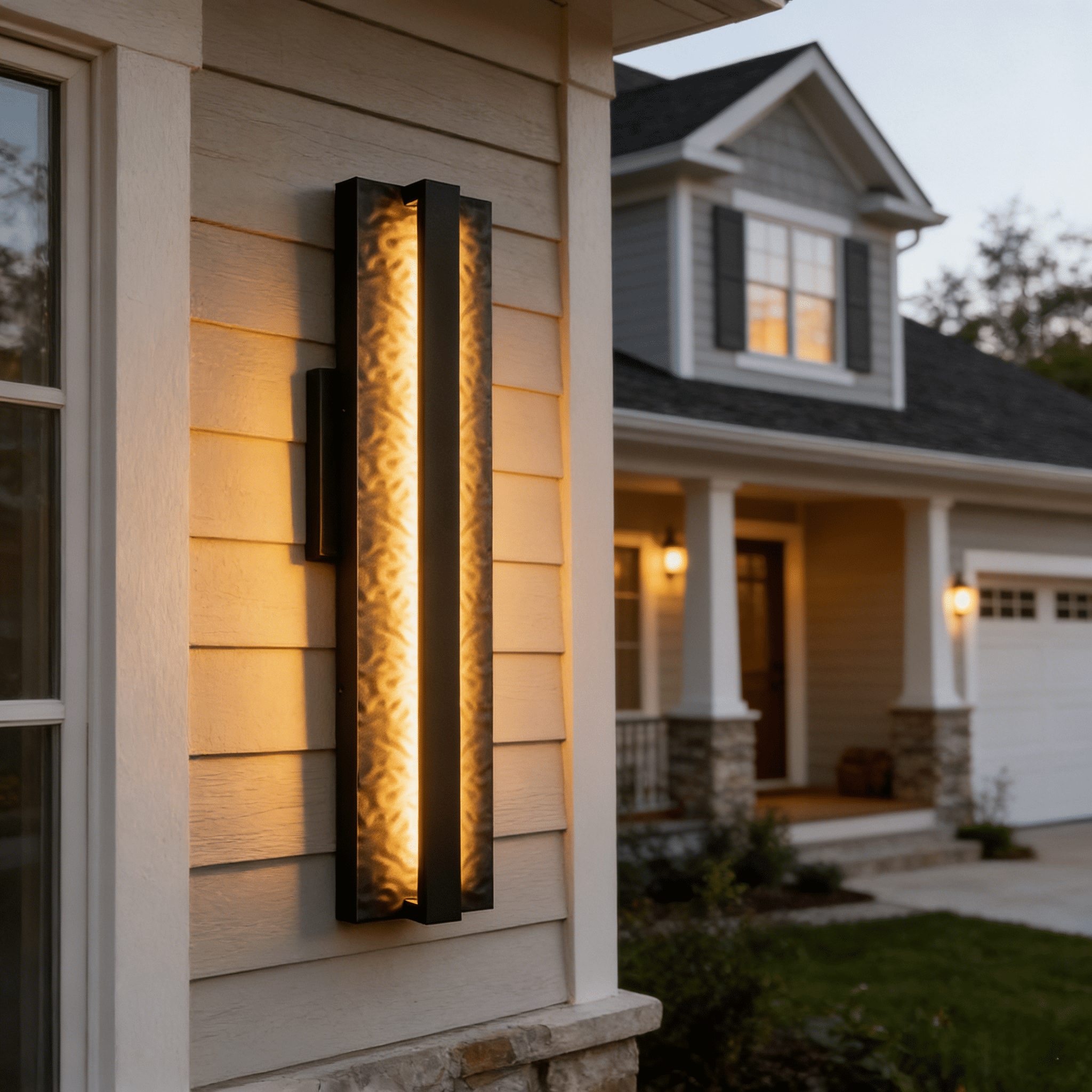 23.6in Long Outdoor Modern LED Wall Lights, Hammered Wrought Iron and Aluminum, 3000K Linear Exterior Lighting Fixtures Wall Mount Waterproof Outside Sconce for House Porch Patio Garage