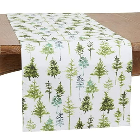 

Fennco Styles Winter Forest Trees Christmas Cotton Table Runner 16 W x 72 L - Green Festive Table Cover for Home Dining Room Holiday Décor Banquets Holiday and Special Events