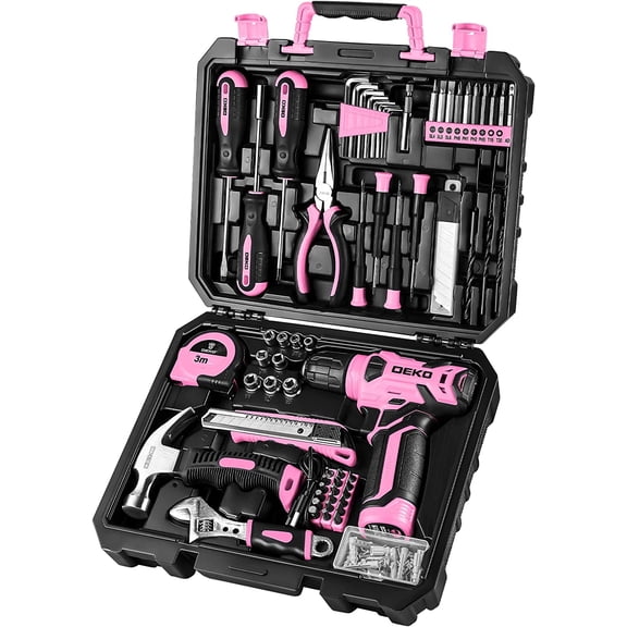 Tool Set: Tool Kit with 8V Cordless Drill, Hand Toolbox with storage case, Tool set for Home Repairs 126 Piece