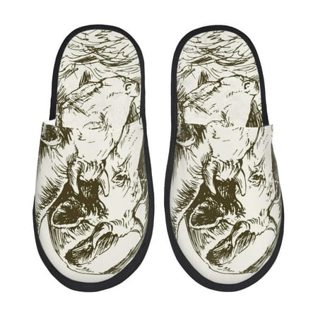 Balery Cows Grazing On Meadow 1 Slient Indoor Furry Fleece Comfort House Shoes Soft Non-Slip Home Shoes Cotton slippers House Slippers-- Medium