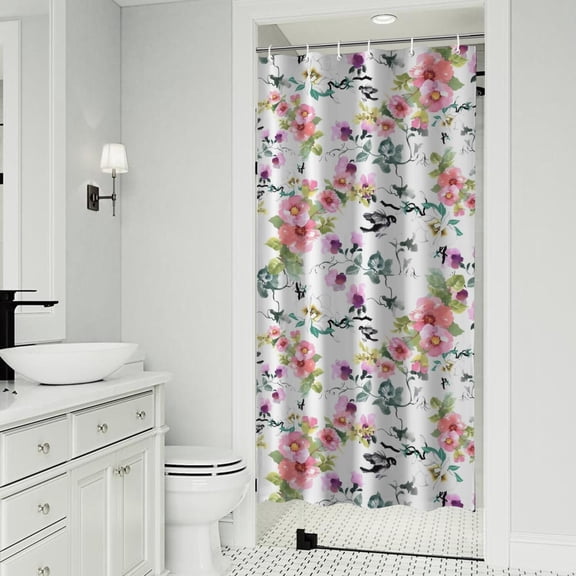 Pioneer Flower Floral Print Pattern Shower Curtain 36"x72" ,Bathroom Decorative Shower Curtains Set with 12 Hooks,Modern Waterproof Washable Shower Curtain