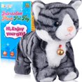 thumbnail image 1 of Chat en Peluche Robot Cat Gris, Chat Interactif, Chaton Miaulement, Contrôle Tactile, Chat Électronique, Jouet Robotique:12 Pouces, 1 of 5