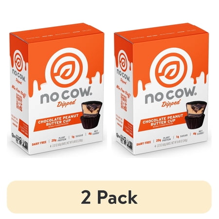 (2 pack) No Cow Dipped Protein Bars, Chocolate Peanut Butter Cup, Plant-Based, Keto-Friendly, Non GMO, 4 Pk
