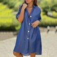 thumbnail image 2 of ZQUUVOU Women's Denim Shirt Dress Long Sleeve Collared Button Down Loose Casual Office Knee Length Jean Dress Blue A, 2 of 5