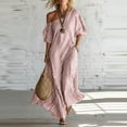 thumbnail image 2 of Yxbdin Off the Shoulder Maxi Dresses for Women Elegant Striped Print Sundresses with Pockets Trendy Puff Flowy Boho Dresses Outdoor Travel Summer Beach Dresses, 2 of 6