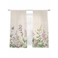thumbnail image 2 of Flowers Lavender Semi Sheer Curtains 72 Inch Length 2 Panels Set, Retro Cottagecore Blooms Green Leaf Sheer Kitchen Curtain Privacy Voile Window Curtain for Living Room Bedroom Rod Pocket Drapes, 2 of 7