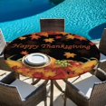 thumbnail image 6 of Fall Maple Leaves Round Tablecloth, Fitted Table Cover with Elastic for 55"-60" Round Tables, Happy Thanksgiving Pumpkins Autumn Black Table Cloth Outdoor Indoor Dinning Party Waterproof Tablecloths, 6 of 7