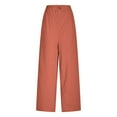 thumbnail image 5 of QATAINLAV Linen Pants Women Elastic High Waisted Wide Leg Beach Pants Solid Casual Pull On Lounge Trousers with Pockets, Orange, S, 5 of 7