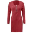 thumbnail image 5 of Fiaer Sweater Dresses Womens Pocket Quarter Zip Plus Size Scoop Neck Long Sleeve Warm Casual Trendy Solid Ribbing Mini Dress Red XL, 5 of 6