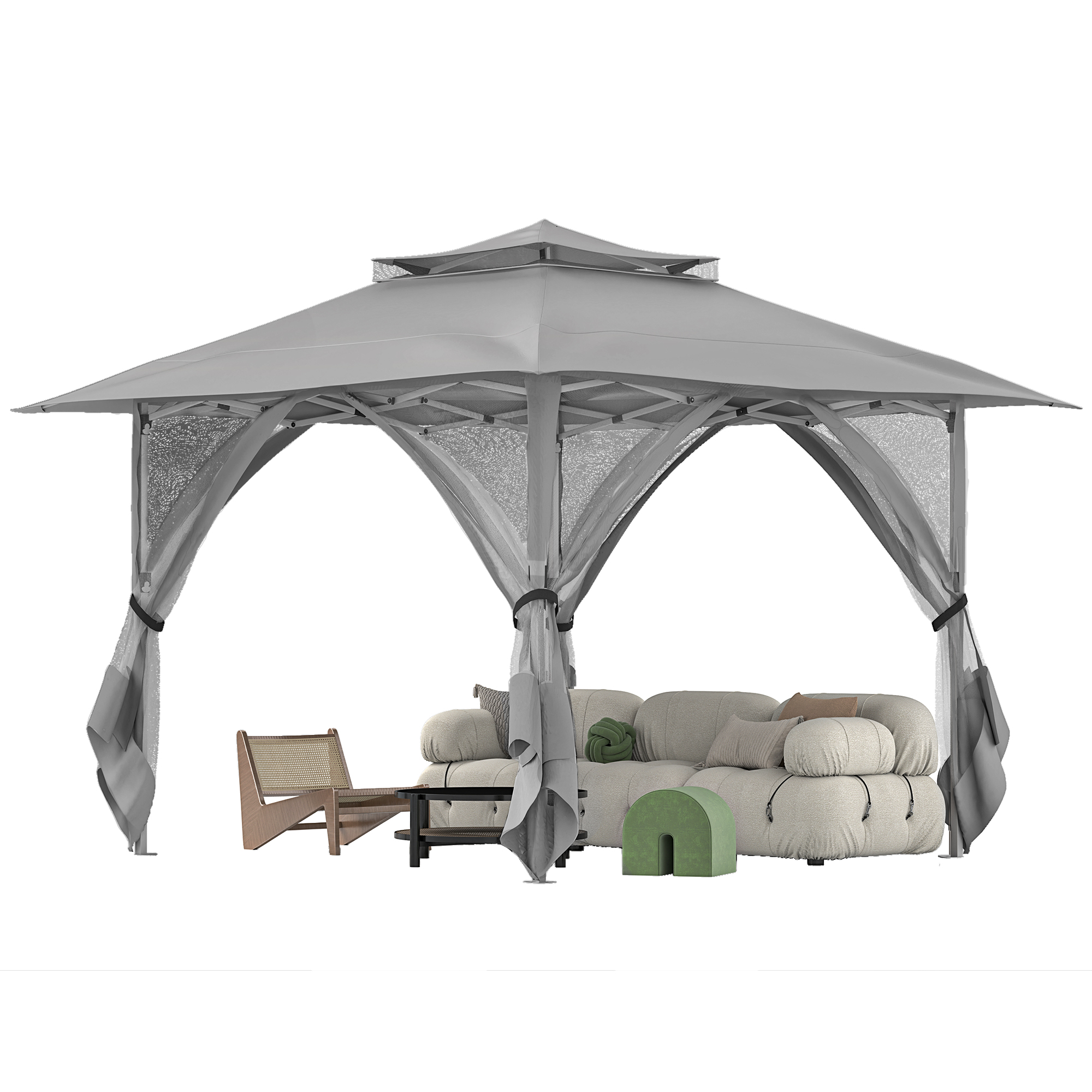 Uforic 12'x12' Pop Up Gazebo, Outdoor Double Roof Gazebo Tent with Netting Walls, Double Vented Roof Canopy, Beige