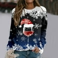 thumbnail image 4 of Womens Christmas Outfit Lightweight Crewneck Sweatshirt Snowflake Graphic Printed Plus Size Long Sleeve Tops (L, Dark Blue 01), 4 of 5