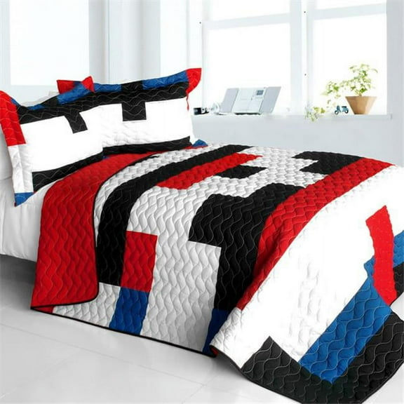 Gods Determine - 3 Pieces Vermicelli - Quilted Patchwork Quilt Set  Full & Queen Size - Multicolor