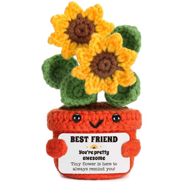 Adorno colgante LuoHere de ganchillo con forma de girasol, regalo de amistad, 13 x 7 x 7 cm
