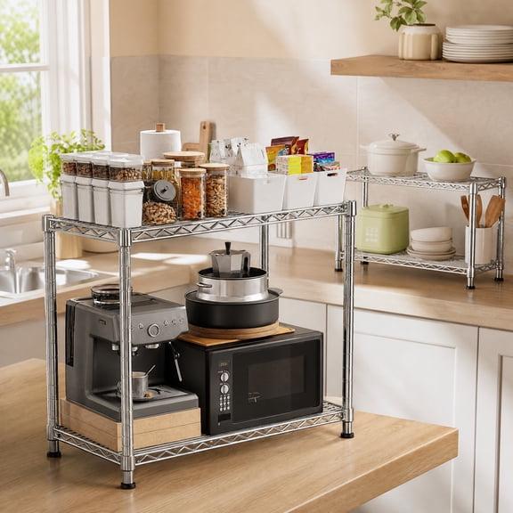melmine 2-Tier Wire Shelving Unit,27.5"W x 11.8"D x 27.5"H Adjustable Metal Storage Rack for Kitchen Pantry,Under Counter Organizer,Chrome