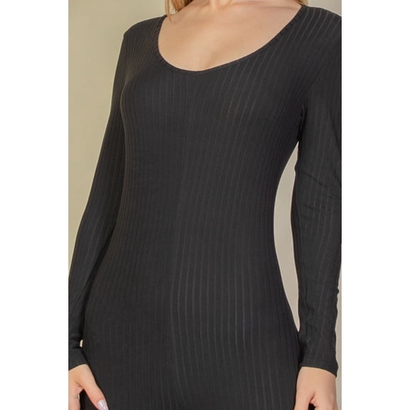 Ribbed Long Sleeve Jumpsuit with Scoop Neck