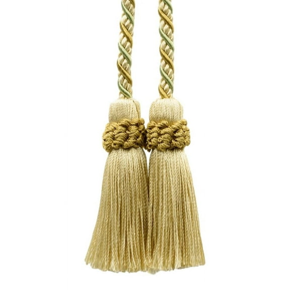 Alexander Collection Decorative Double Tassel Curtain and Drapery Tieback / Holdback, 2" Tassel (5cm), 26" Spread, # CTAX, Lemongrass Gold #LX02 (Light Gold, Yellow Gold, Sage Green) Sold Individually