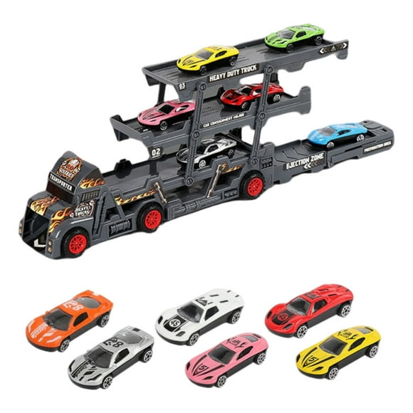 Mega Hauler Truck with 6 Mini Cars, 3 Layer Folding Vehicles Set for Kids, Car Transporter Toy for Boys and Girls