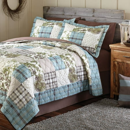 Mainstays Holiday Birds Printed Bedding Quilt Set, Blue
