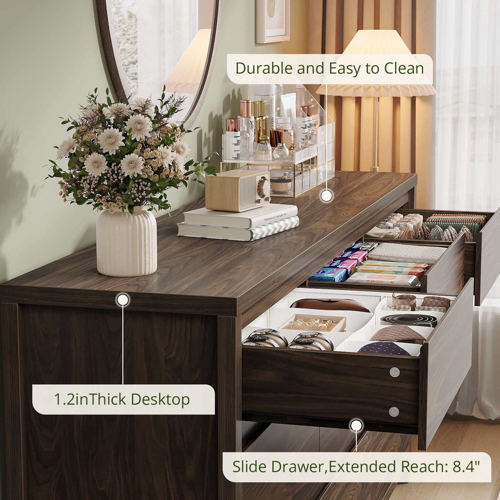 9 Drawer Dresser for Bedroom, 63" Wide Wooden Closet Dresser with Smooth Drawer, Large Dressers & Chests of Drawers for Bedroom Living Room, Walnut Dresser