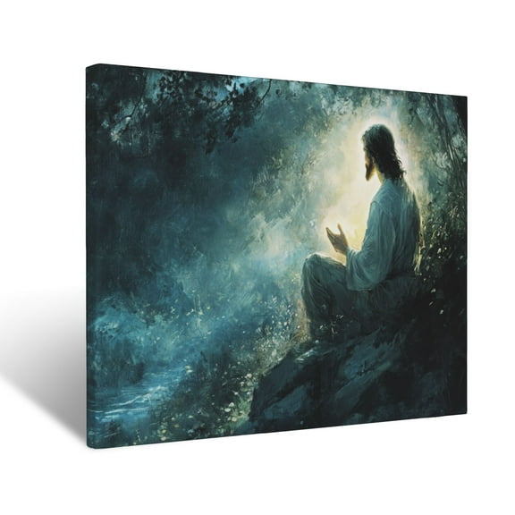 CozyNet Depiction Of Jesus Glowing As He Prays In The Garden Of Gethsemane Wall Art Prints With Frame Canvas Perfect for Living Room & Bedroom, Ready to Hang, Wall Decor 12"x16"