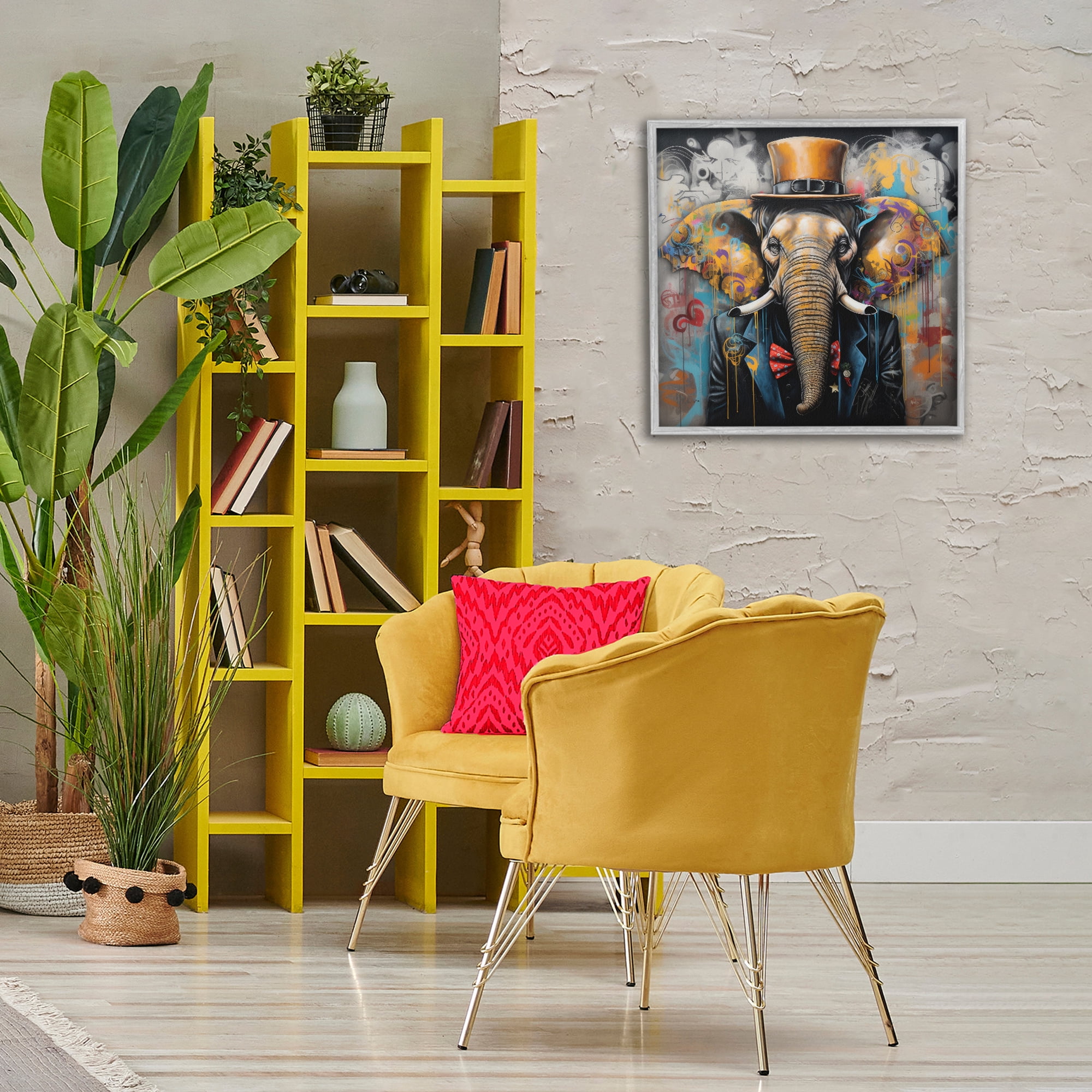 Stupell Industries Urban Graffiti Elephant Animals & Insects Painting Gray Framed Art Print Wall Art, 24 x 24