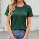 thumbnail image 2 of Blusas para Mujeres Casual Manga Corta Cuello Redondo Encaje Empalme Blusa 95% Poliéster 5% Spandex, Nuevo Color Sólido Superior para el Uso Diario, 2 of 8