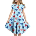 thumbnail image 2 of Girls Short Sleeve Ruffled Dress 4th of July Outfits for Girls, Red White Blue Print Summer Sundress Casual Playwear 9-10 Years, 2 of 6