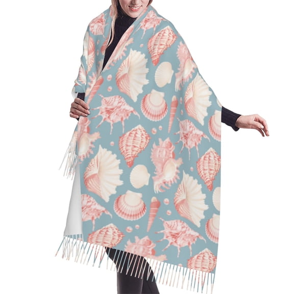 Shawl Wraps for Women - Pink Shell Conch Oversized Fall Winter Fashion Blanket Scarf for Women