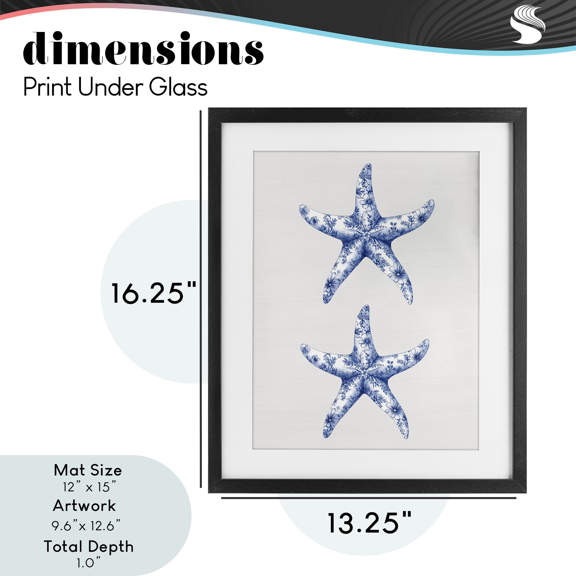 Vintage Toile Starfish Black Framed Print Under Glass, design by Lettered and Lined