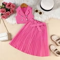thumbnail image 4 of Girls 2 Piece Set Hot Pink Sleeveless Blazer & Pleated Skirt Outfit for Kids Little Kid Formal Dressy Church Easter Party Age 2-8 Years,Size 4-5T, 4 of 7