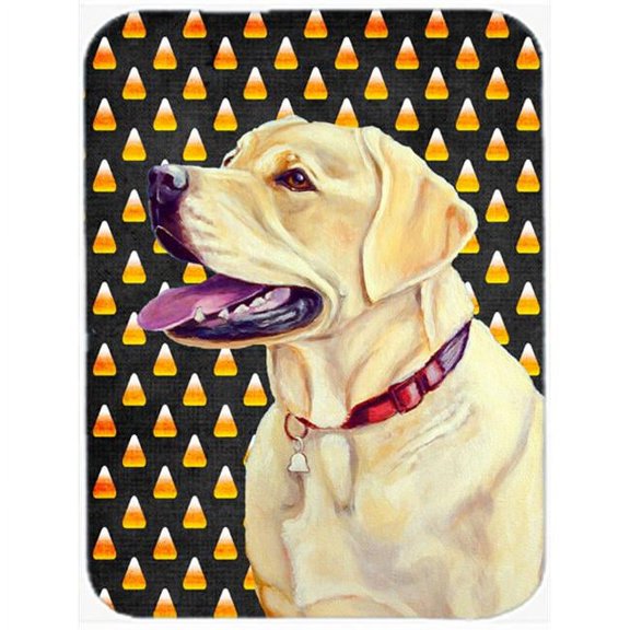 Labrador Yellow Candy Corn Halloween Portrait Glass Cutting Board - Large
