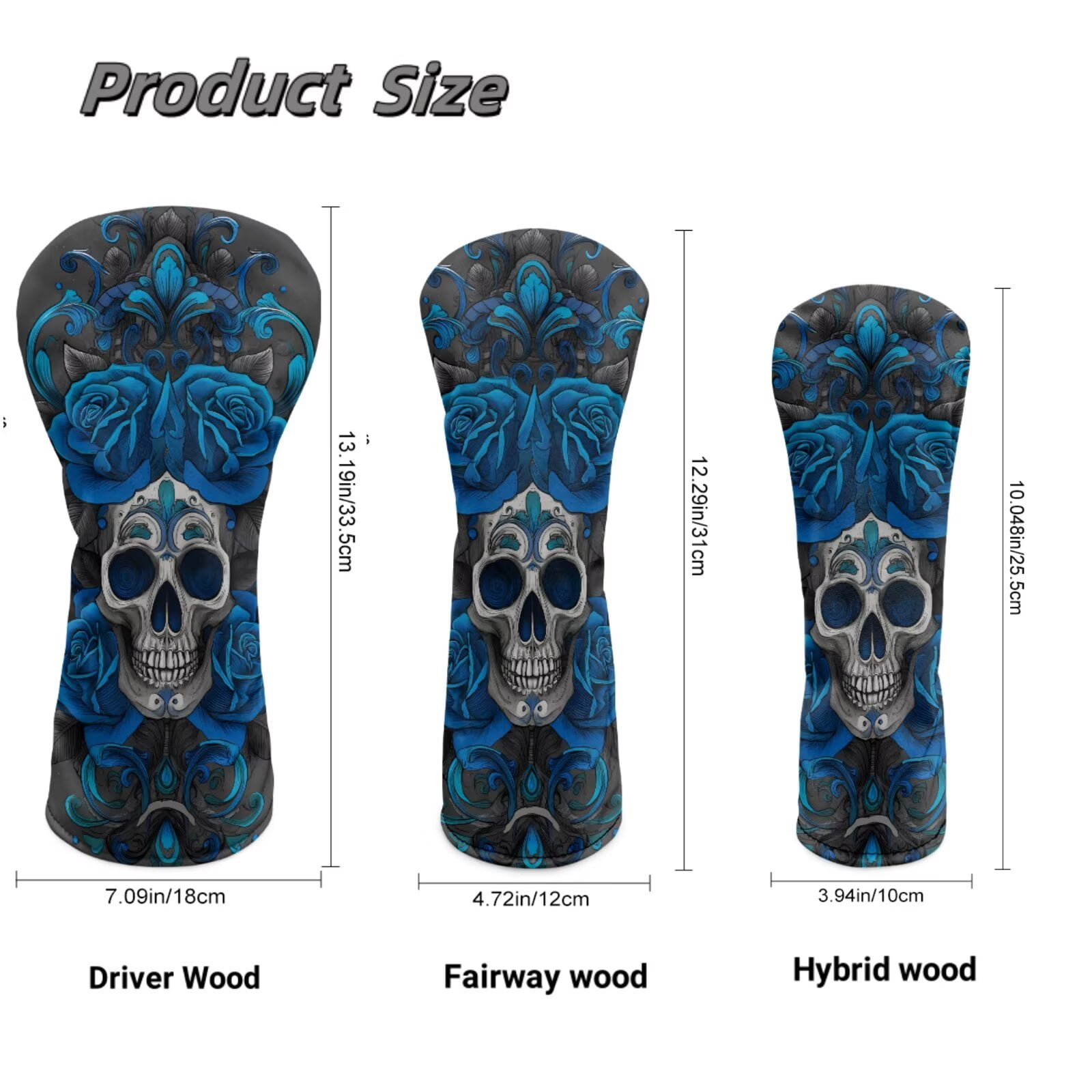 Uorisanigo Golf Club Headcover for Fairway Woods Driver Hybrids, Premium PU Leather 3-Pack Blue Ethnic Skull Golf Club Headcovers Set with Abrasion-Resistant Soft Lined Interior