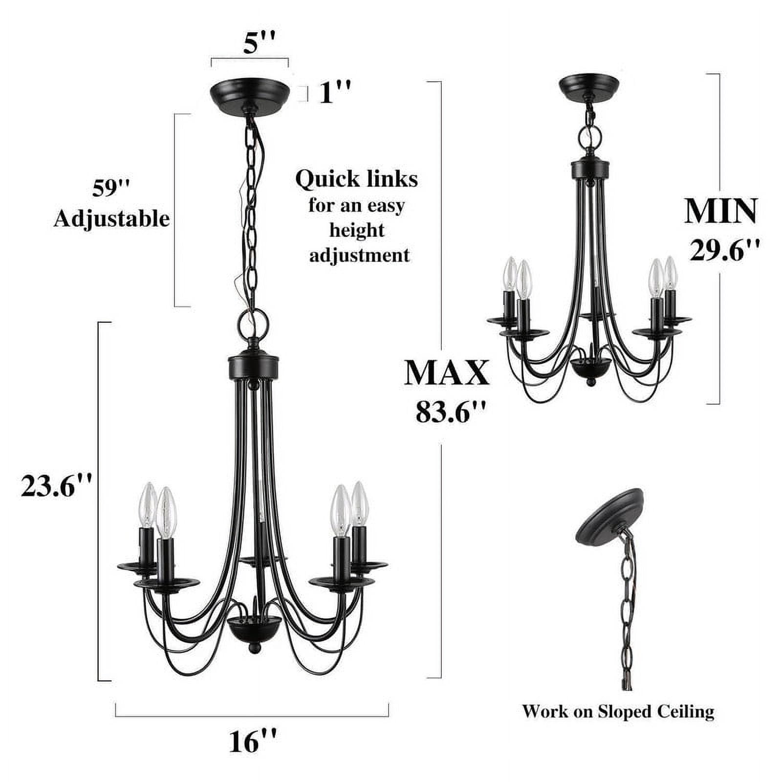 LNC 5-Light French Country Chandelier Kitchen Island Light,Matte Black