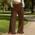 thumbnail image 2 of Cotton Linen Pants for Women High Waist Drawstring Ruffle Hem Wide Leg Pants Casual Vacation Trousers with Pockets, 2 of 7