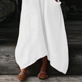 thumbnail image 7 of Women Kaftan Dresses Baggy Cotton Linen Maxi Dress V Neck 3/4 Sleeve Asymmetrical Hem Casual Long Dress with Pocket, 7 of 7