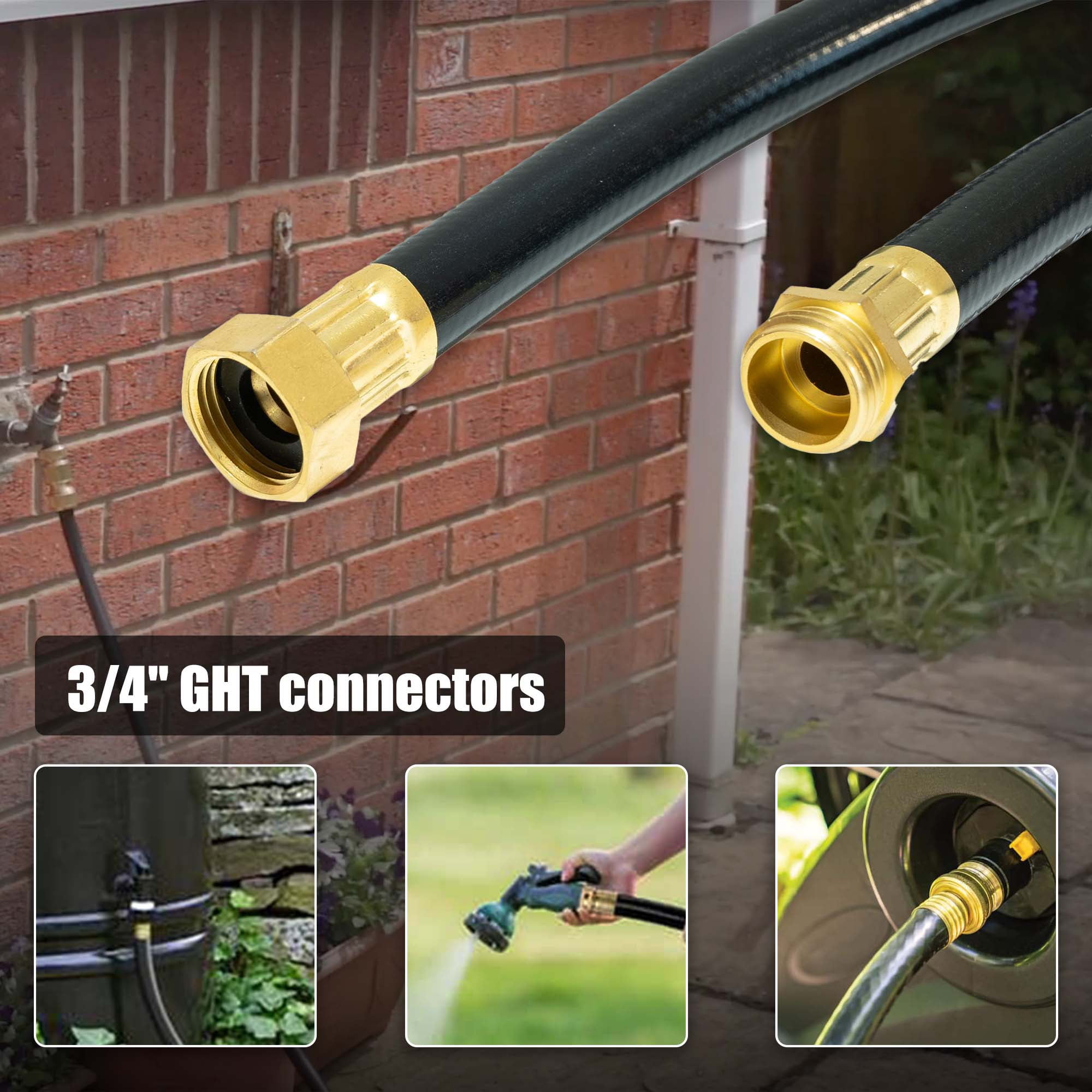 FangFarm Hybrid Garden Hose 15FT - 5/8" Heavy Duty Flexible Rubber Hose with GHT Brass Fittings - UV-Resistant Leak-proof Ideal for Lawn & Outdoor Use
