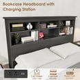 thumbnail image 2 of Juiluna King Size Bed Frame with Bookcase Headboard, Tall Wooden Bed Headboard Frame with Type-c & USB Charging Station, Under Bed Storage Space, No Box Spring Needed, Black, 2 of 8