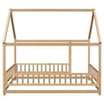 thumbnail image 3 of Miniyam Full Size Floor Bed with House Roof & Fence for Toddler, Natural, 3 of 8