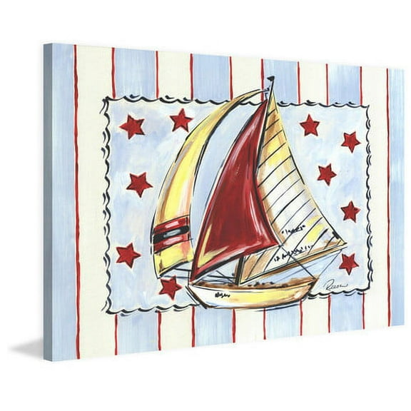Marmont Hill "Sailboat-Red" by Reesa Qualia Painting Print on Wrapped Canvas