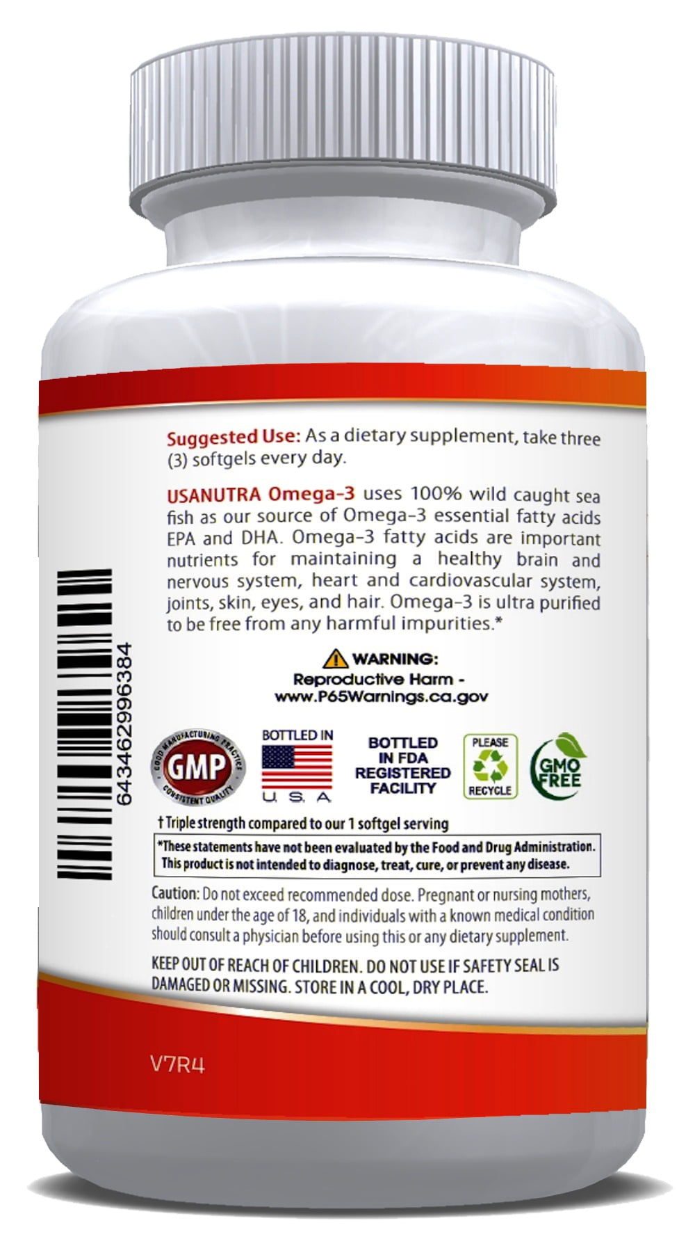USANUTRA Omega 3 Fish Oil 3600mg Triple Strength Wild Caught Icelandic Anchovy Fish Oil.  120 Easy Swallow Softgels, 40 Day Supply