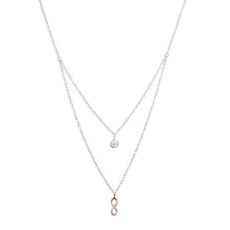 Layered Disc Necklace - Two-Tone Sterling Silver Double Layer Infinity & CZ Necklace